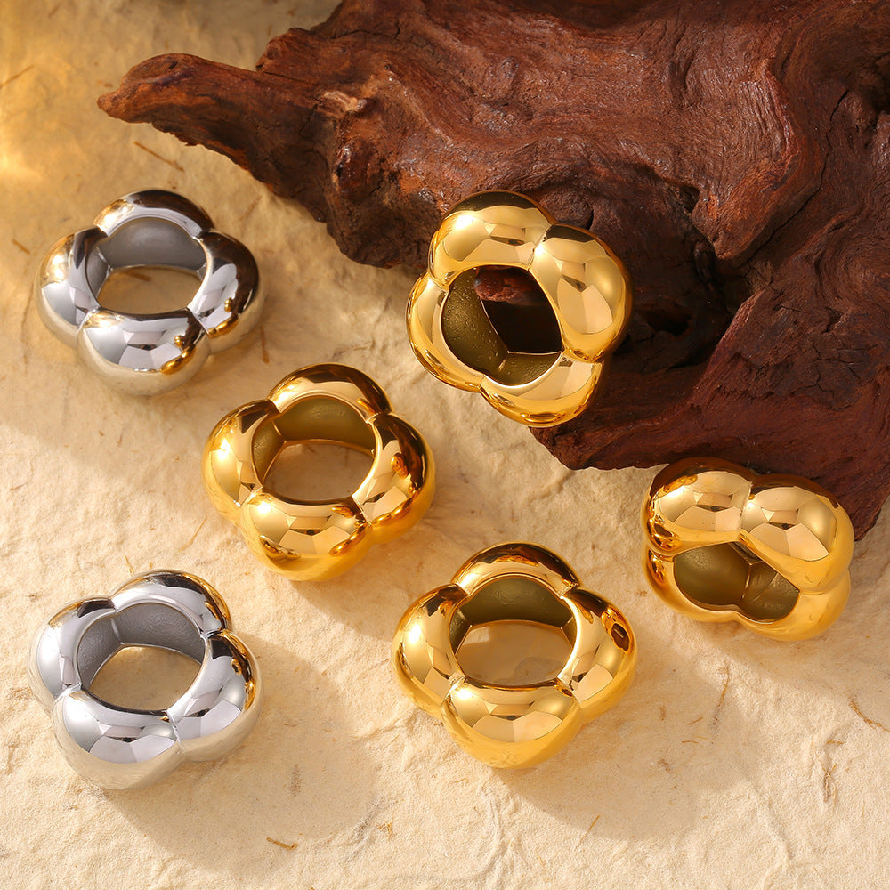 Bold Puffy Geometric Gold & Silver Ring – Stainless Steel Statement Jewelry