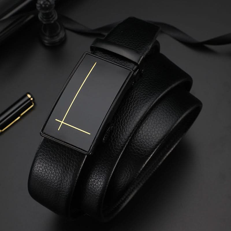 Men’s Automatic Gold Cross Pattern Buckle Belt – Imitation Leather
