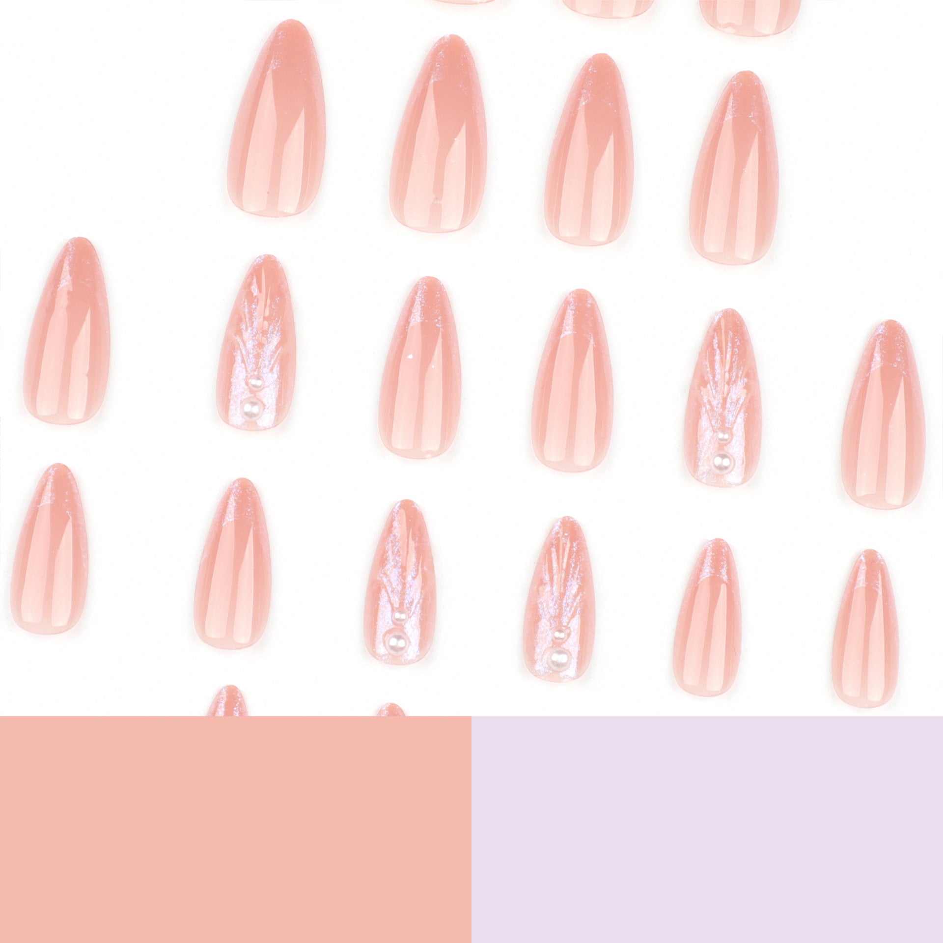 Long Nude Stiletto Press-On Nails with 3D Pearl Embellishments – Glossy Modern Nail Art