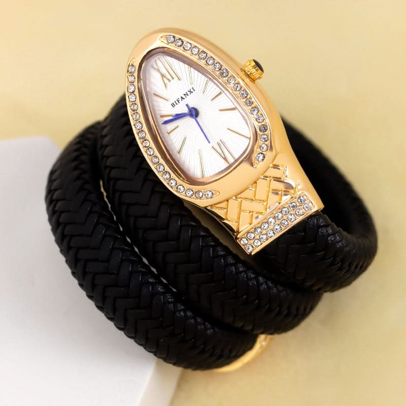 Women's Snake-Inspired Quartz Watch – Braided Leather Strap