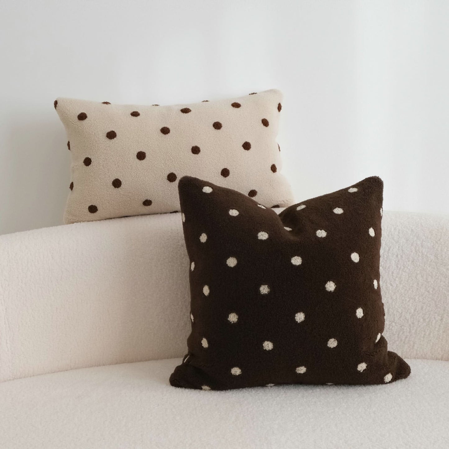 Contrast Color Polka Dot Milk Coffee Embroidery Pillow  Fleece Decorative Cushion