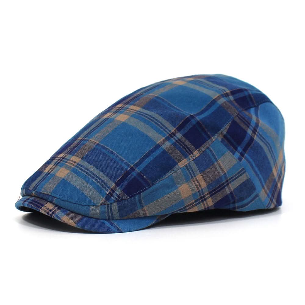 Retro Plaid Beret Hat – Unisex Cotton Duckbill Cap, Breathable Flat Top Design