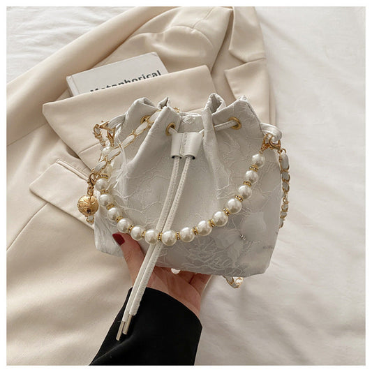 Pearl Bucket Crossbody Bag – Butterfly Detail Shoulder Handbag for Women