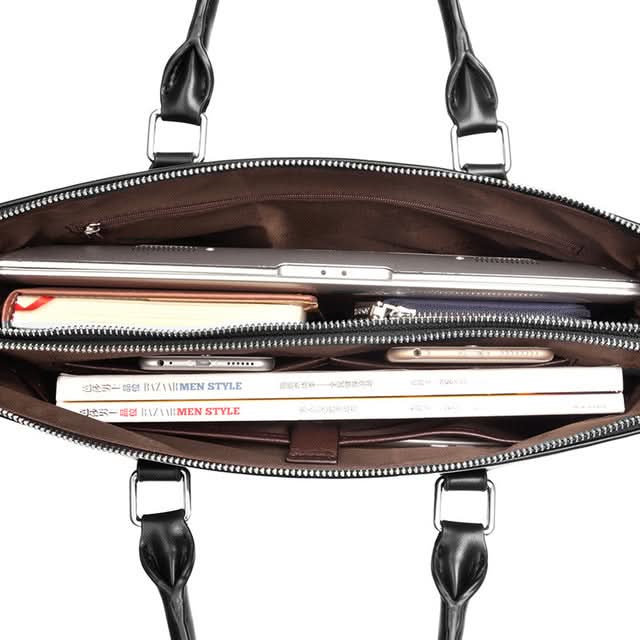 Men’s PU Leather Business Messenger Bag – 15” Laptop Briefcase with Double Zipper