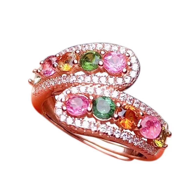 Rose Gold Adjustable Ring – Colorful Crystal Open Ring for Women