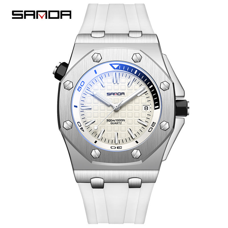 Sanda Men’s Sports Quartz Watch – Luminous Dial, Waterproof Silicone Strap
