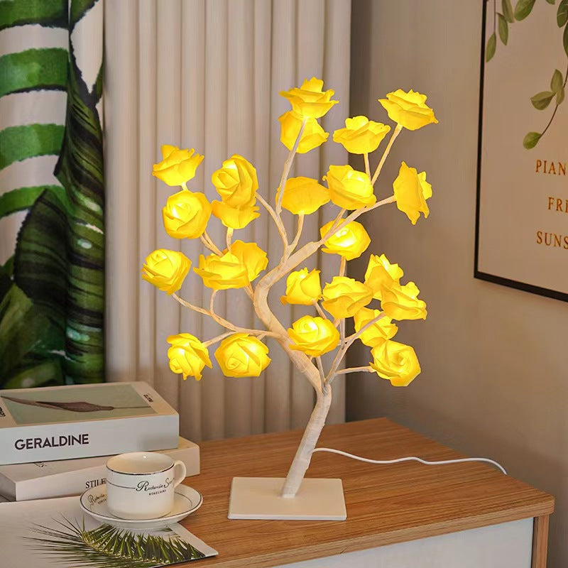 USB LED Rose Tree Lamp – 20-Bead Romantic Light for Home Decor, Tabletop Accent