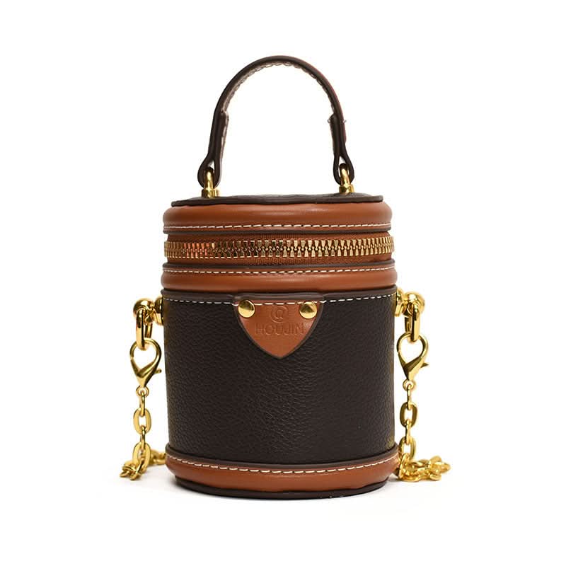Women’s Mini Contrast Bucket Bag – Cylindrical Shoulder & Crossbody Bag
