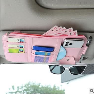 PU Leather Car Sun Visor Organizer – Card and Glasses Holder