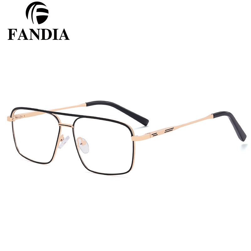 Men’s Double Beam Metal Blue Light Glasses – Business Style Anti-UV Myopia Optical Frames