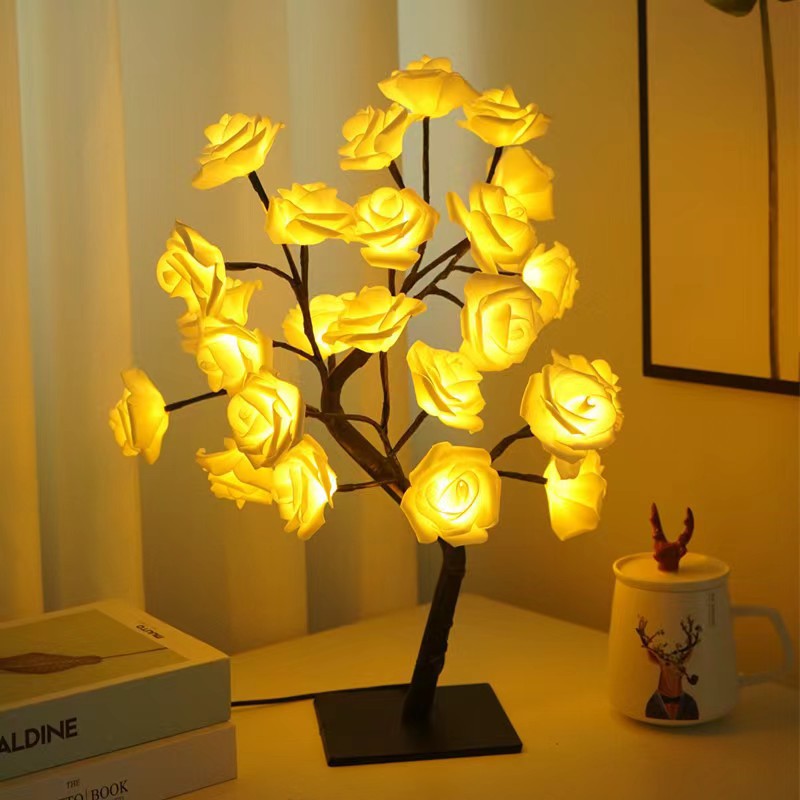 USB LED Rose Tree Lamp – 20-Bead Romantic Light for Home Decor, Tabletop Accent
