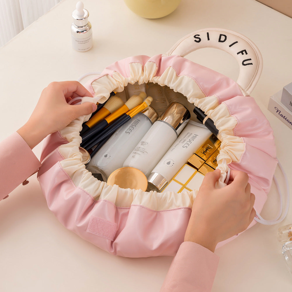 Drawstring Cosmetic Bag – PU Leather Twill Travel Makeup Organizer