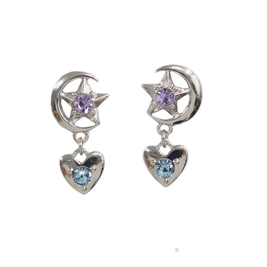 Sailor Moon Star Earrings – Cool Heart & Five-Pointed Star Clip-On Jewelry for Women