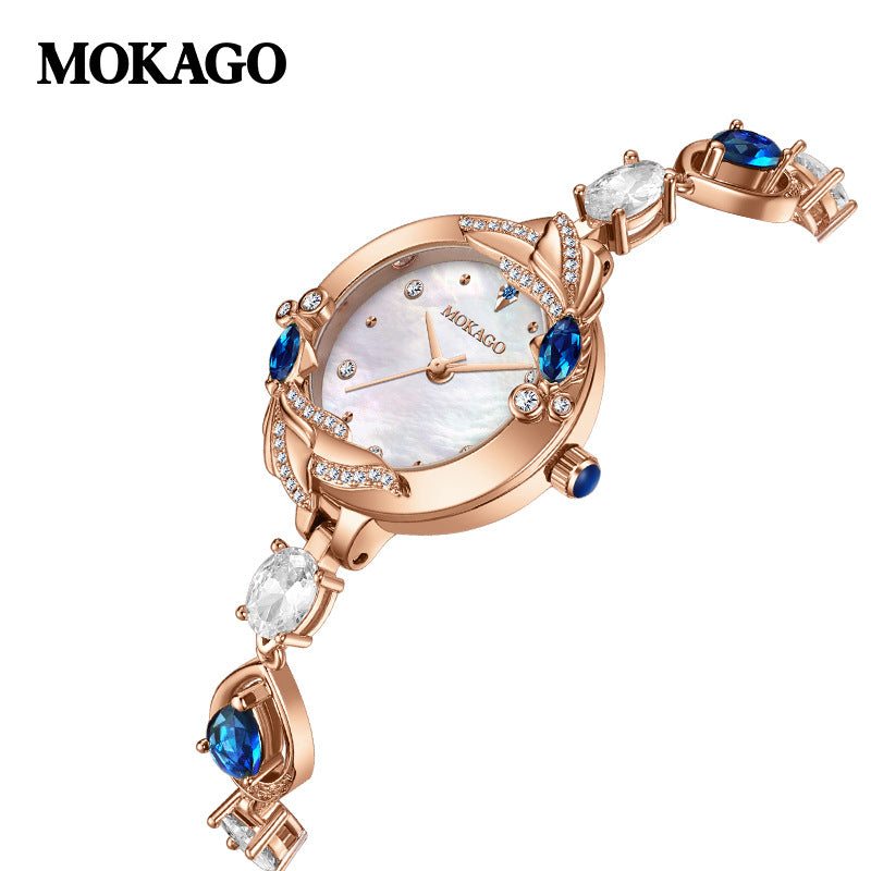 MOKAGO Women’s Quartz Watch – Crystal Jewelry Bracelet, Waterproof Fashion Watch