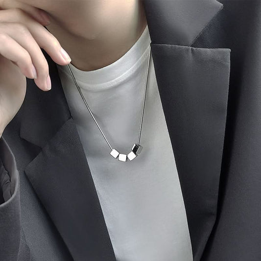Men’s Titanium Steel Cube Pendant Necklace – Minimalist Clavicle Chain