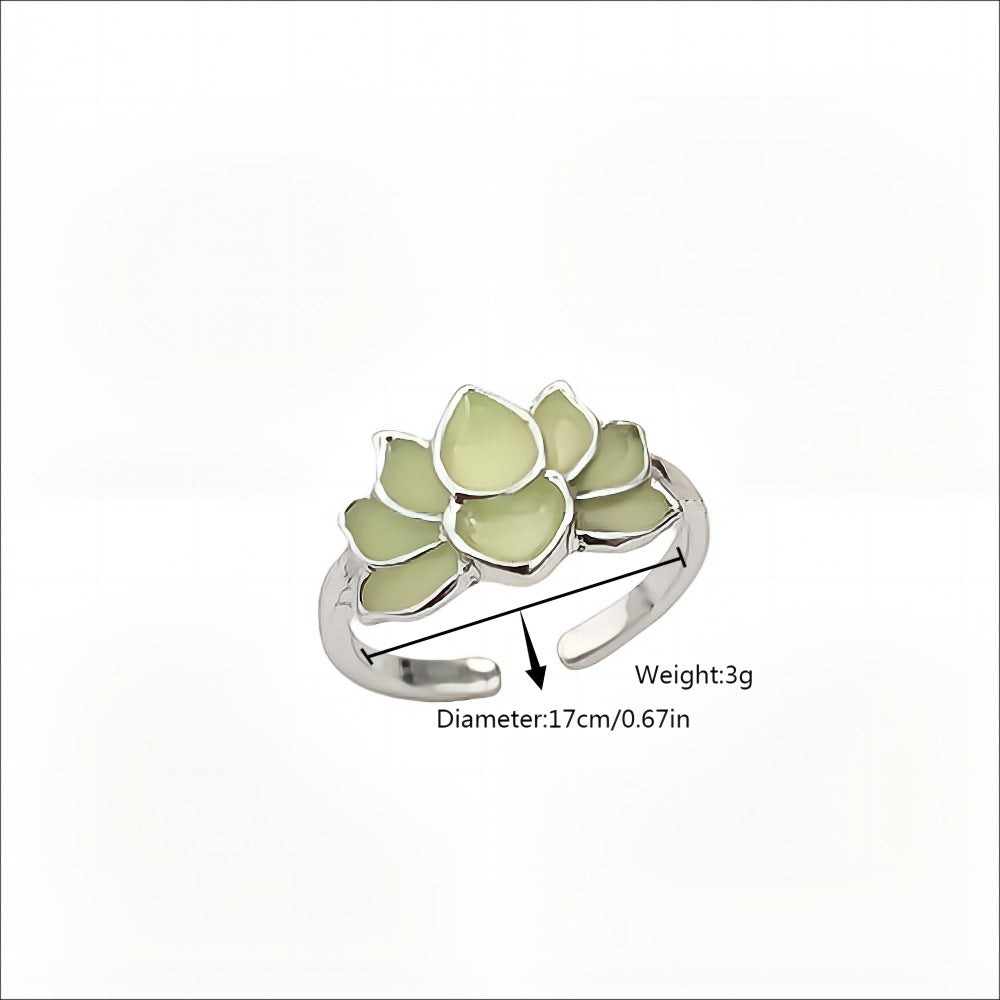 Unisex Luminous Lotus Flower Ring – Zinc Alloy Yoga Energy Ring | Glow-in-the-Dark Jewelry