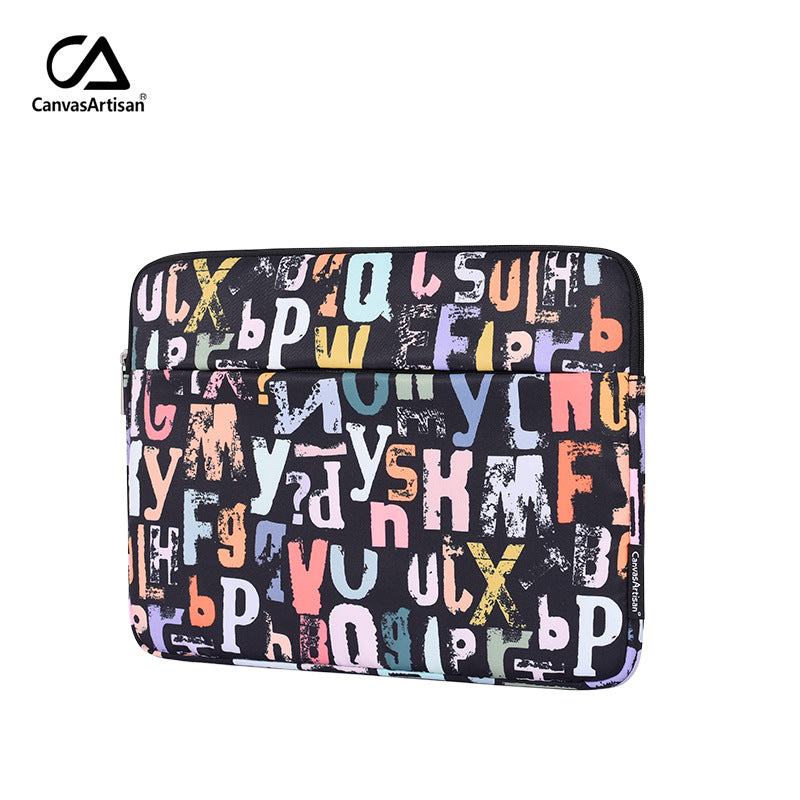 Black Graffiti Laptop Sleeve – Dual-Compartment Shock-Resistant Bag for 11–15.6" Apple & More