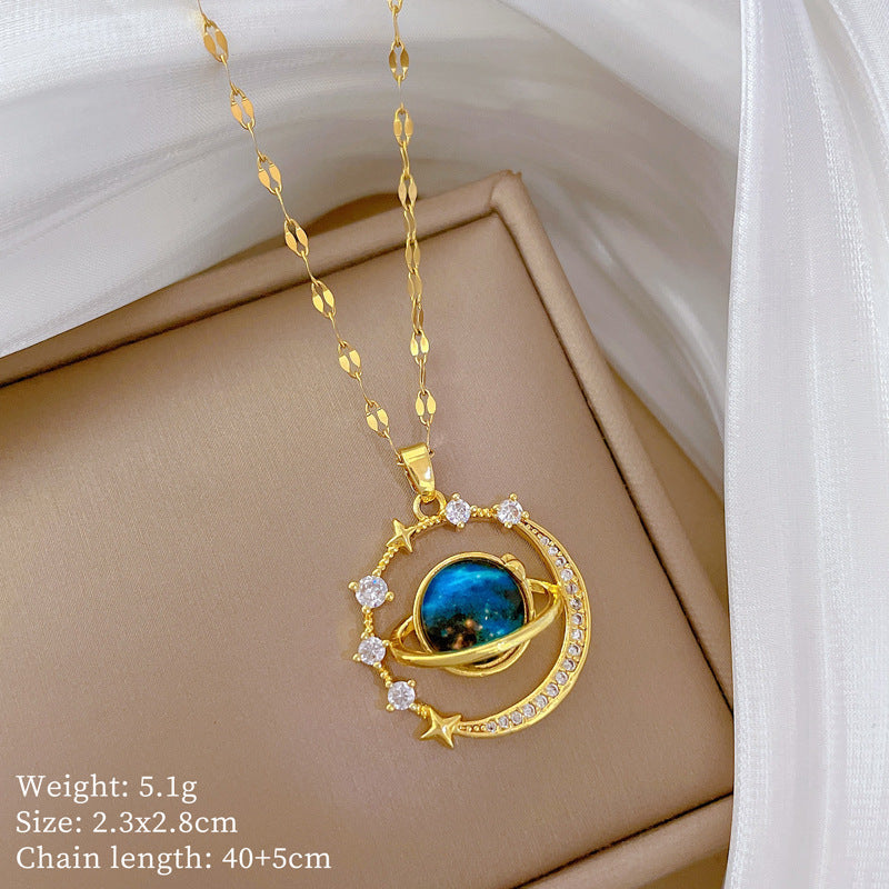 Starry Sky Planet Pendant Necklace – Luxury Titanium Steel Women’s Jewelry