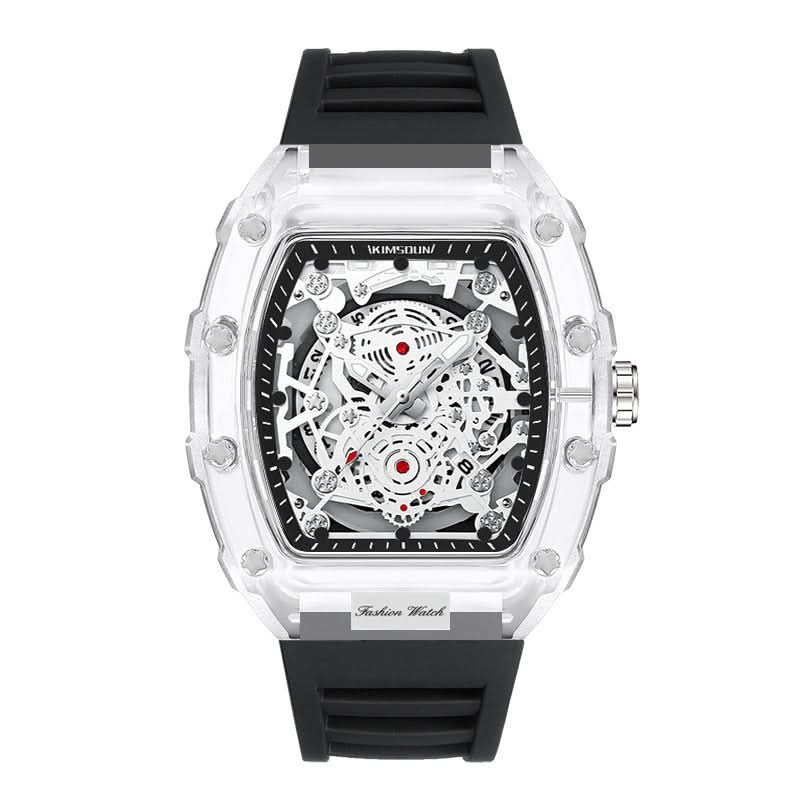 Men’s Fashion Barrel-Shaped Quartz Watch – Luminous Transparent Dial