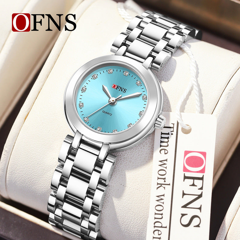 OFNS Diamond Round Pointer Dial Quartz Watch – Waterproof Business Watch for Women