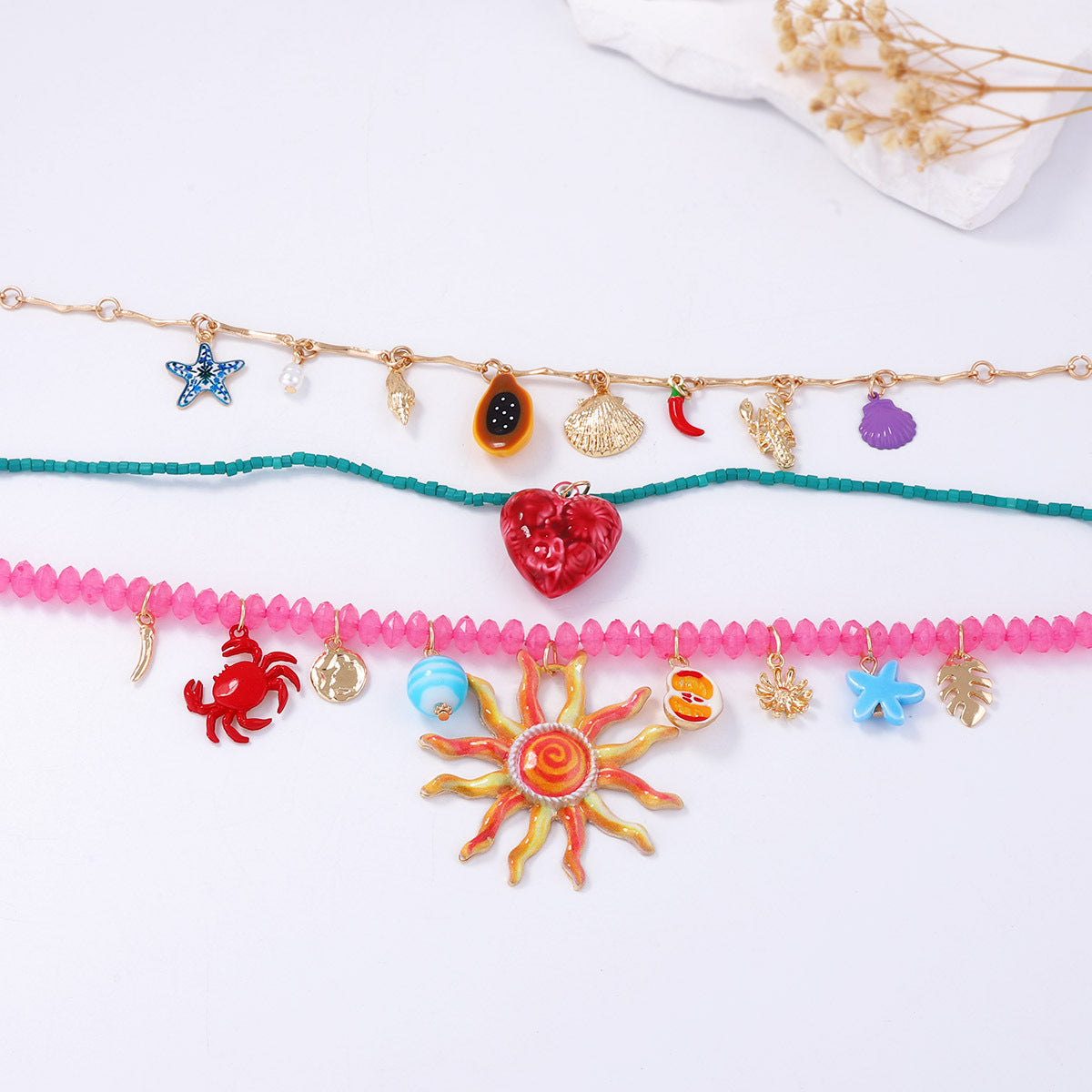 Colorful Sun Face Pendant Necklace – Multi-Layer Alloy Jewelry for Women