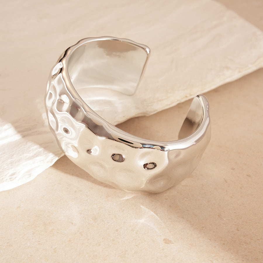 Minimalist Geometric Cuff Bracelet – Pleated Wide Open-Ended  Bangle Women’s Jewelry