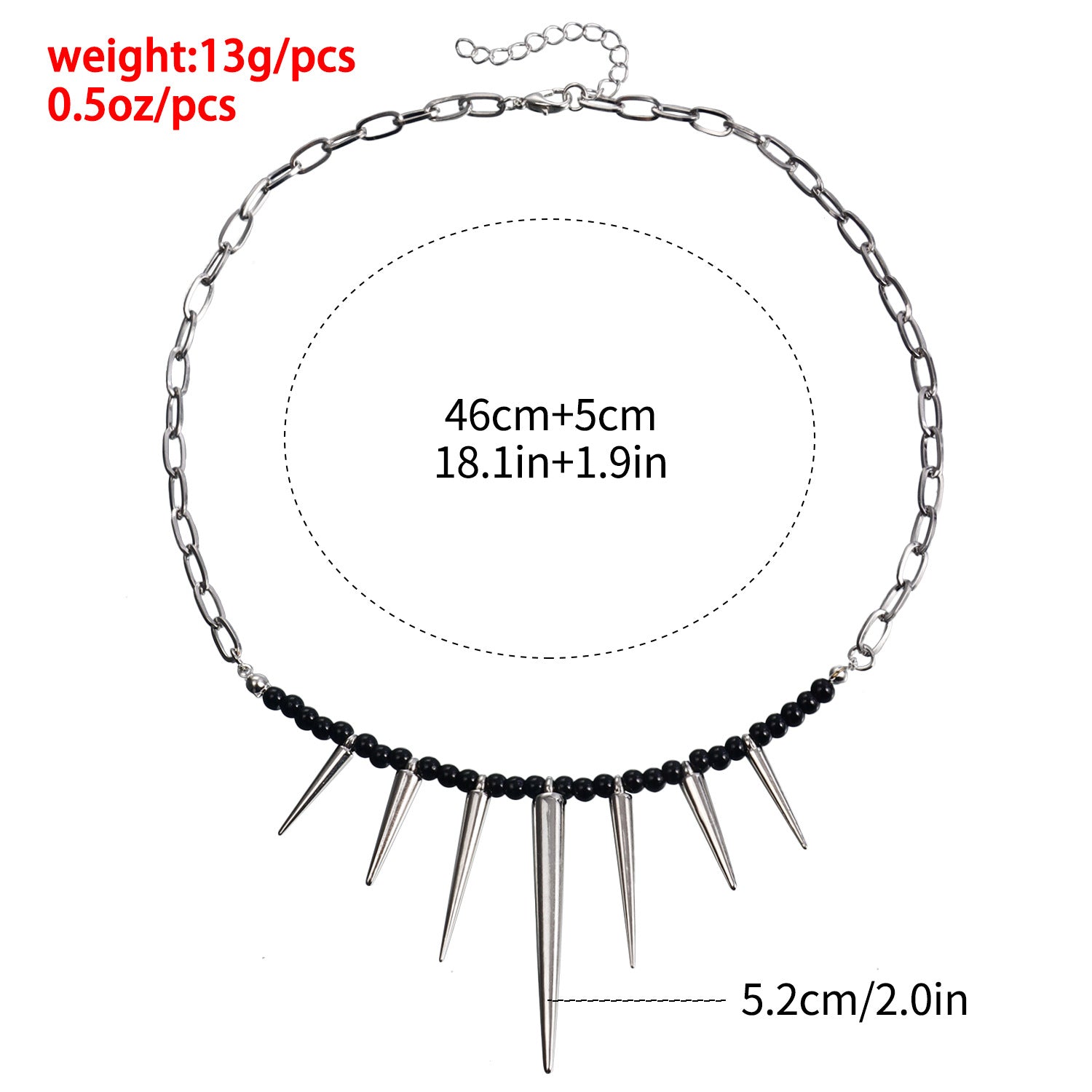 Punk Rivet Chain Necklace – Black Beaded Clavicle Choker for Women