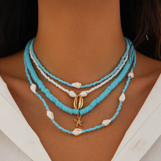 Aqua Shells Bead Cascade Necklace for Women – Fashionable Alloy Jewelry