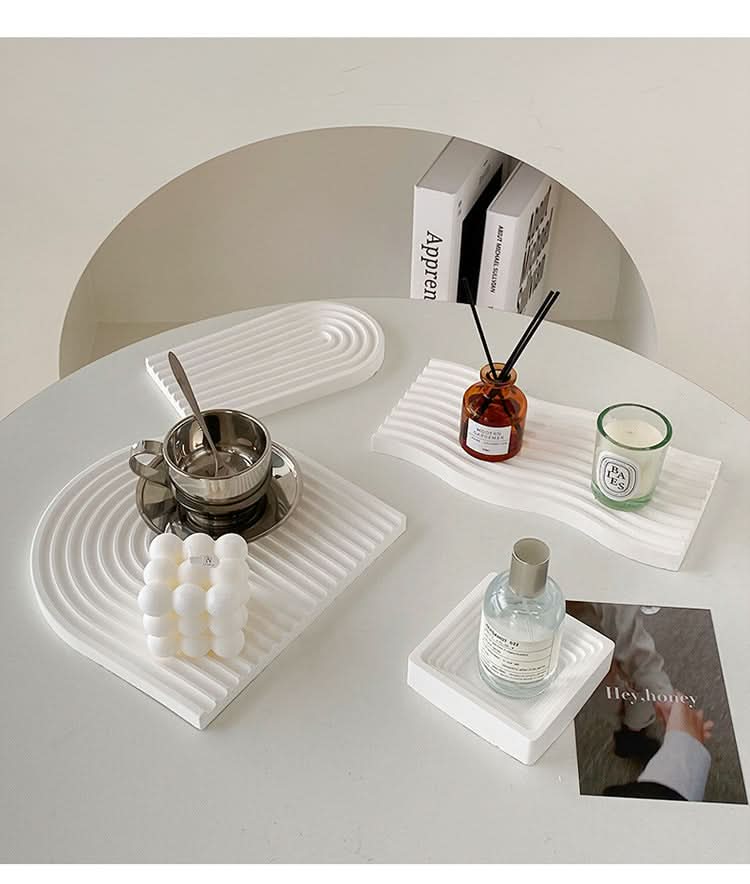 Nordic 3D Plaster Round Tray - Wave Pattern, Photo Props & Decoration