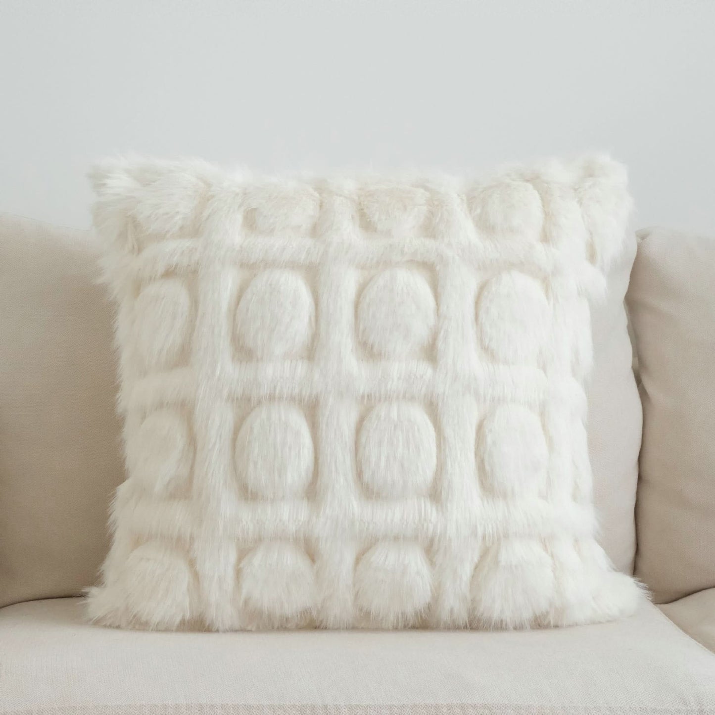 Cream Imitation Mink Pillow Cover - Light Luxury Plush Cushion
