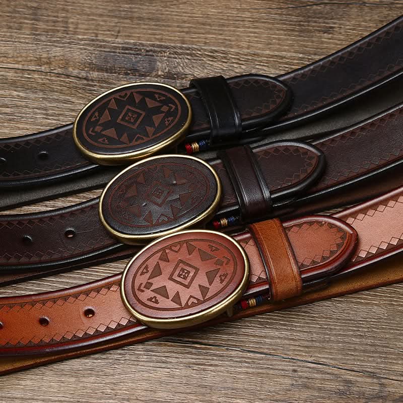 Men's Retro Style Laser Engraved Pattern Leather Belt – Classic Vintage Style