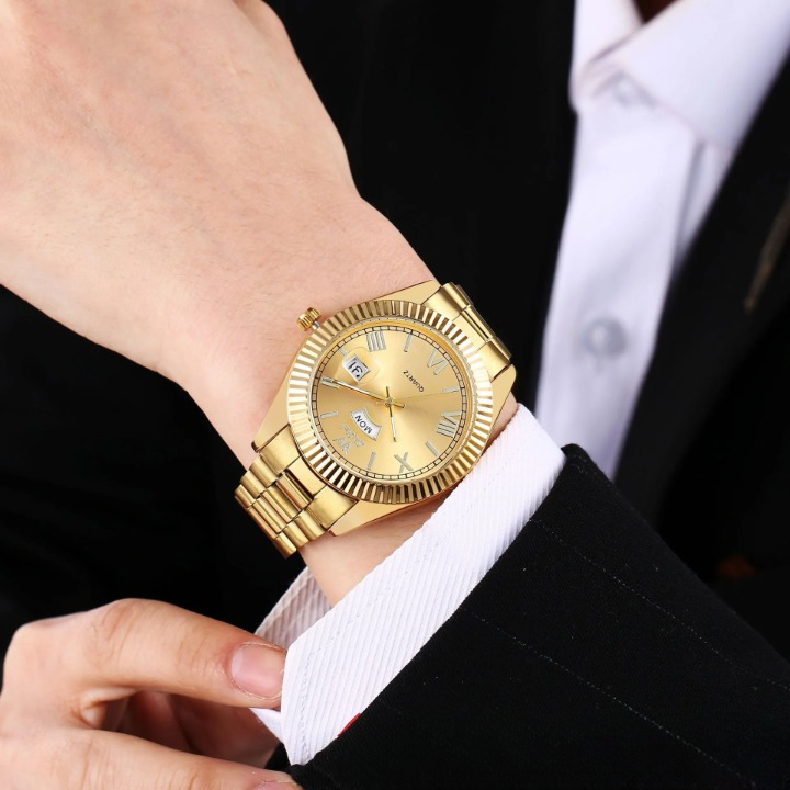 Men’s Luminous Quartz Business Watch – Dual Calendar (Gold)