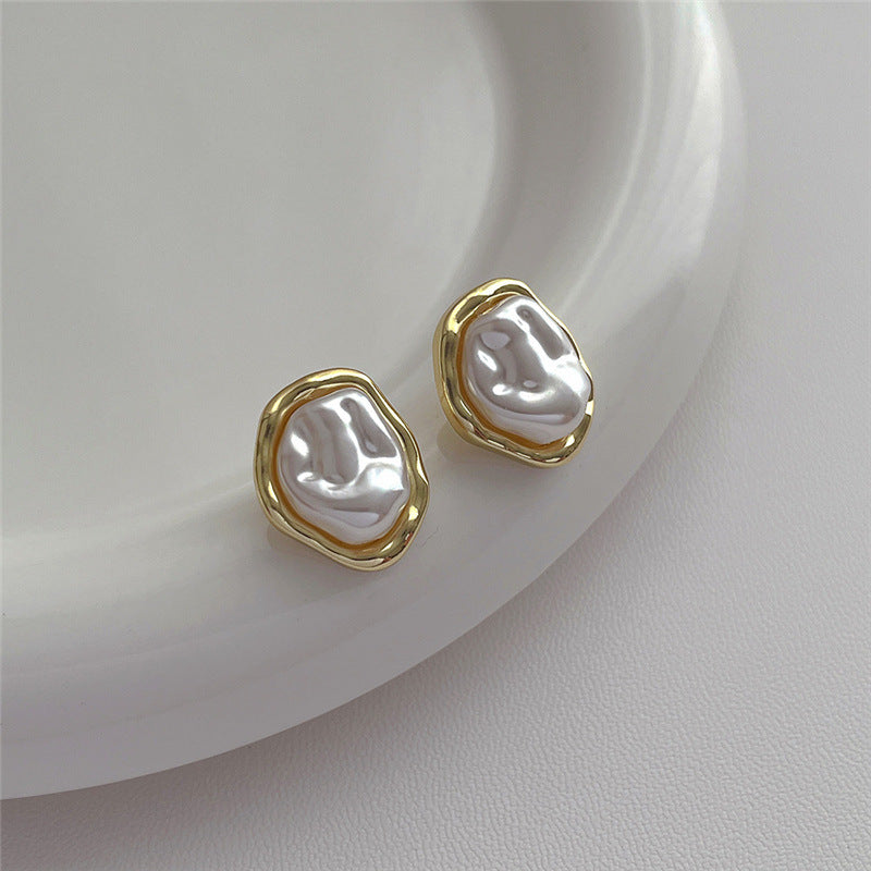 Baroque Pearl Earrings for Women – French Retro Silver Needle