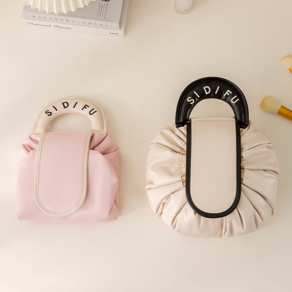 Drawstring Cosmetic Bag – PU Leather Twill Travel Makeup Organizer