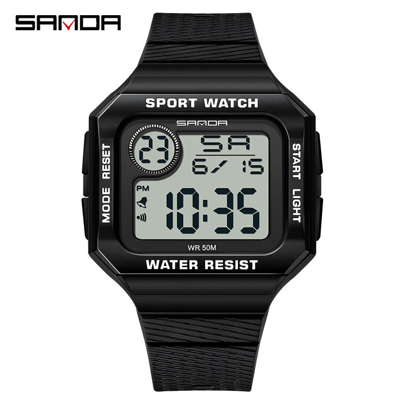 SANDA Digital Square Watch – Unisex Luminous Waterproof Multi-Function Alarm Watch