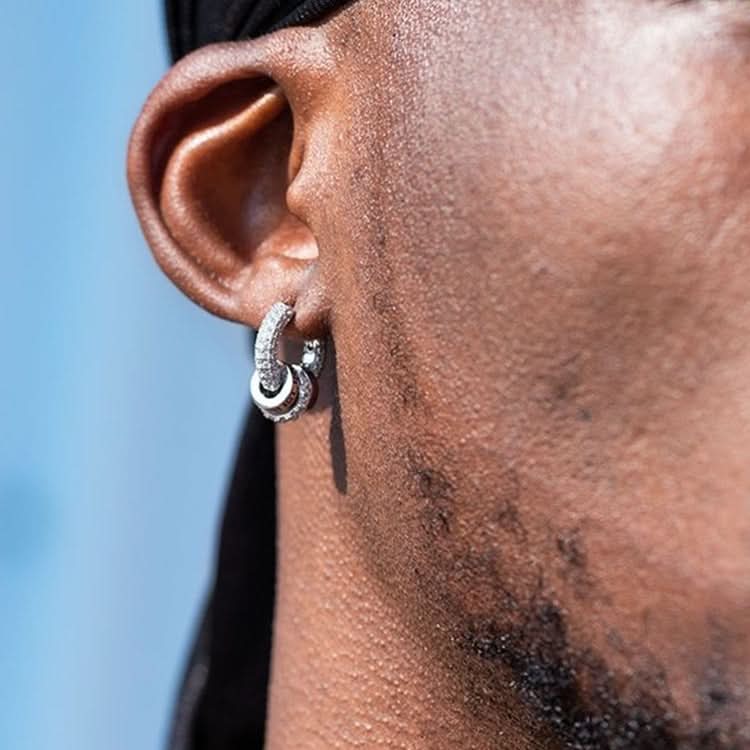 Men’s Star Zircon Silver Hoops Earrings