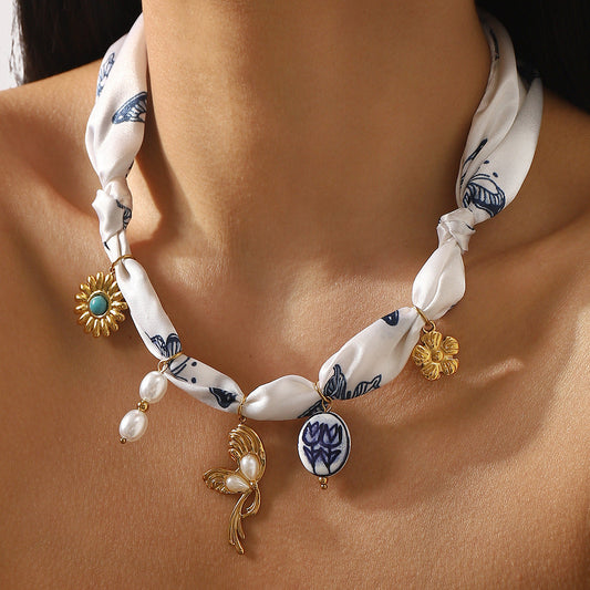 Handmade Ceramic Pendant Necklace – Stainless Steel Jewelry for Women