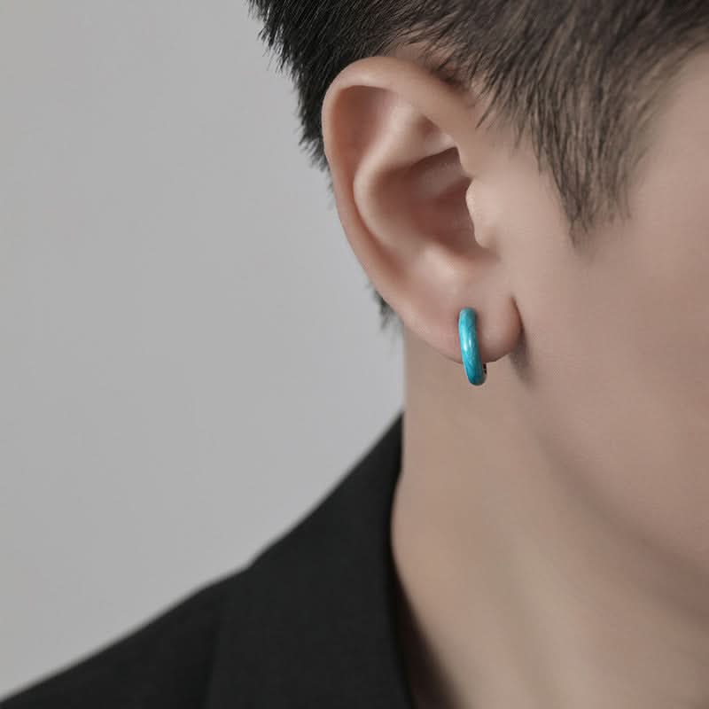 Blue Pattern Alloy Earrings for Men