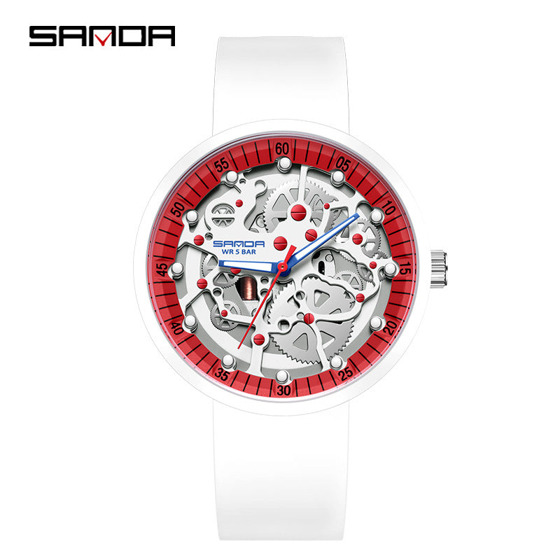 Sanda Men's Electronic Watch – Hollow Dial, Silicone Strap, Waterproof Shockproof