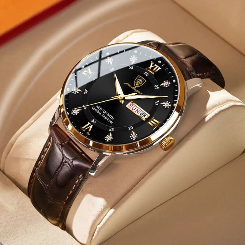 Men’s Waterproof Leather Strap Quartz Watch