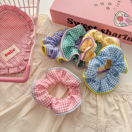 Korean Plaid Scrunchies – High Elastic Fabric Ponytail Holders (Pack of 5)