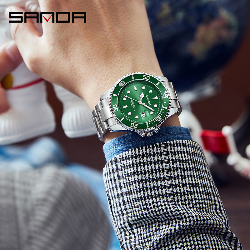 Sanda Men’s Classic Round Dial Quartz Watch – Luminous Calendar, Waterproof
