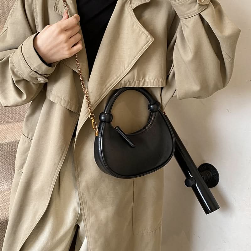 Women’s Crescent Shoulder Handbag – Retro PU Chain Messenger Bag