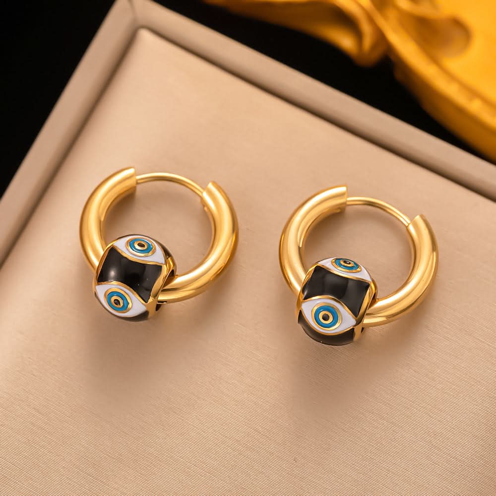 Evil Eye Stainless Steel Drop Earrings