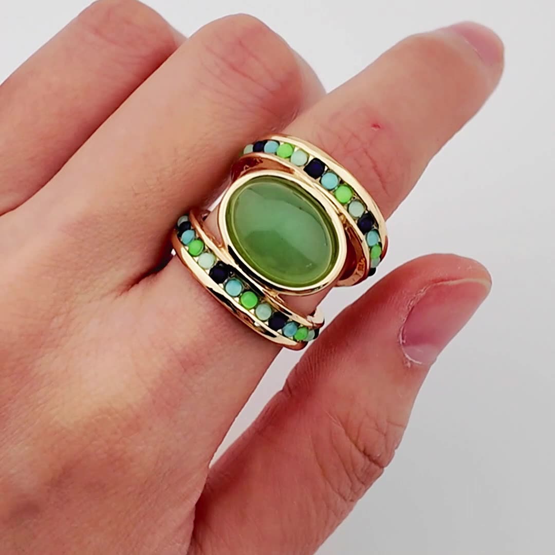 Vintage Turquoise Tiger Eye Ring – Antique Oval Gem Statement Ring for Women