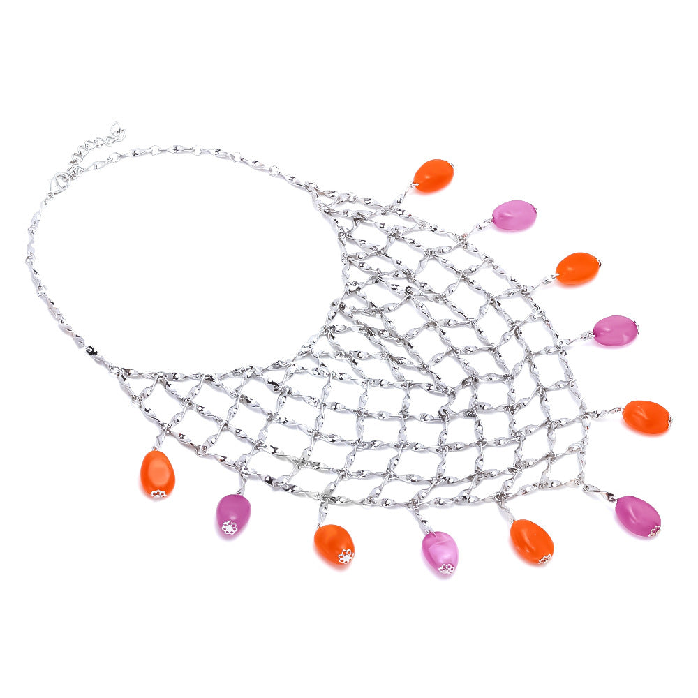 Handmade Ocean Beaded Layered Necklace – Colorful Metal Chain Jewelry for Women
