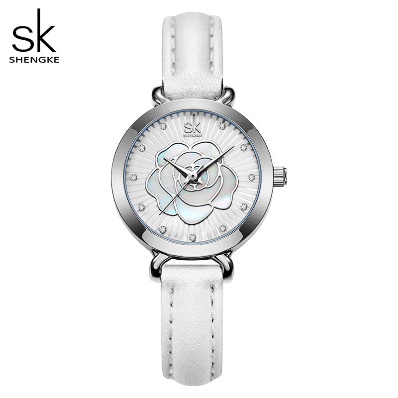 SK Women’s Fashion Quartz Watch – Waterproof Rose Leather Strap, Elegant Round Dial