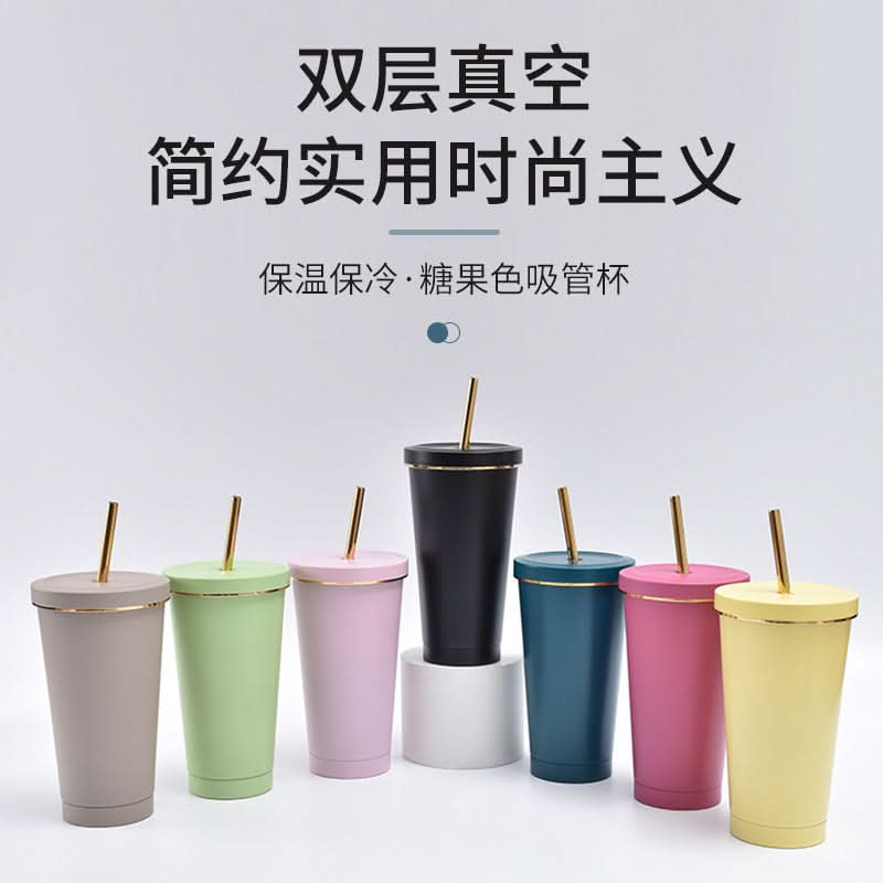 Stainless Steel Vacuum Insulated Coffee Tumbler with Straw – Double-Layer
