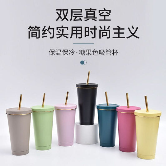 Stainless Steel Vacuum Insulated Coffee Tumbler with Straw – Double-Layer