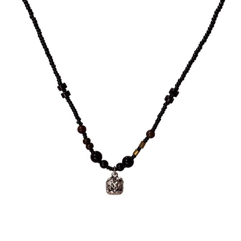 Men’s Lion Pendant Necklace – Silver Beaded Chain